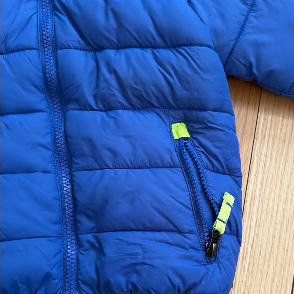 SNOZU Toddler Blue & Neon Green Hood Puffer Fleece Lined Jacket with Double Zip